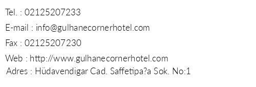Glhane Corner Hotel telefon numaralar, faks, e-mail, posta adresi ve iletiim bilgileri